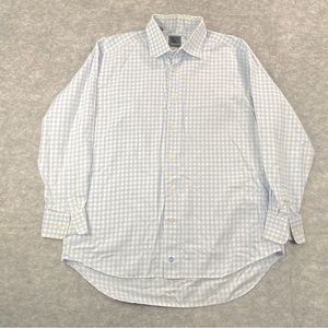 David Donahue Mens Blue/White Checkered Long Sleeve Button‎ Down Shirt SZ 16 1/2